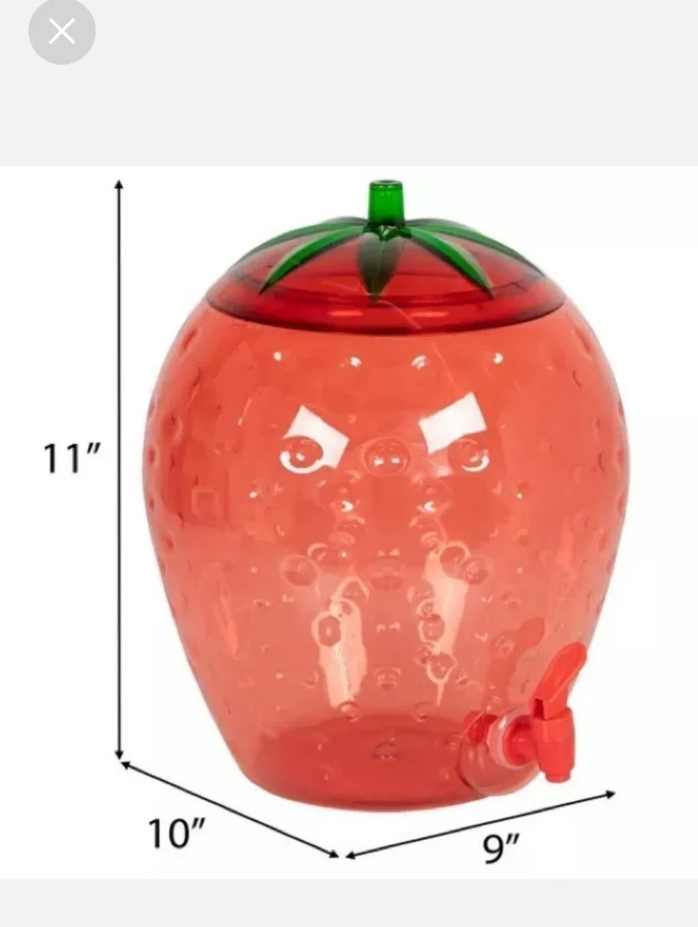 Red Strawberry-Shaped Beverage Dispenser with Green Leaf Lid
